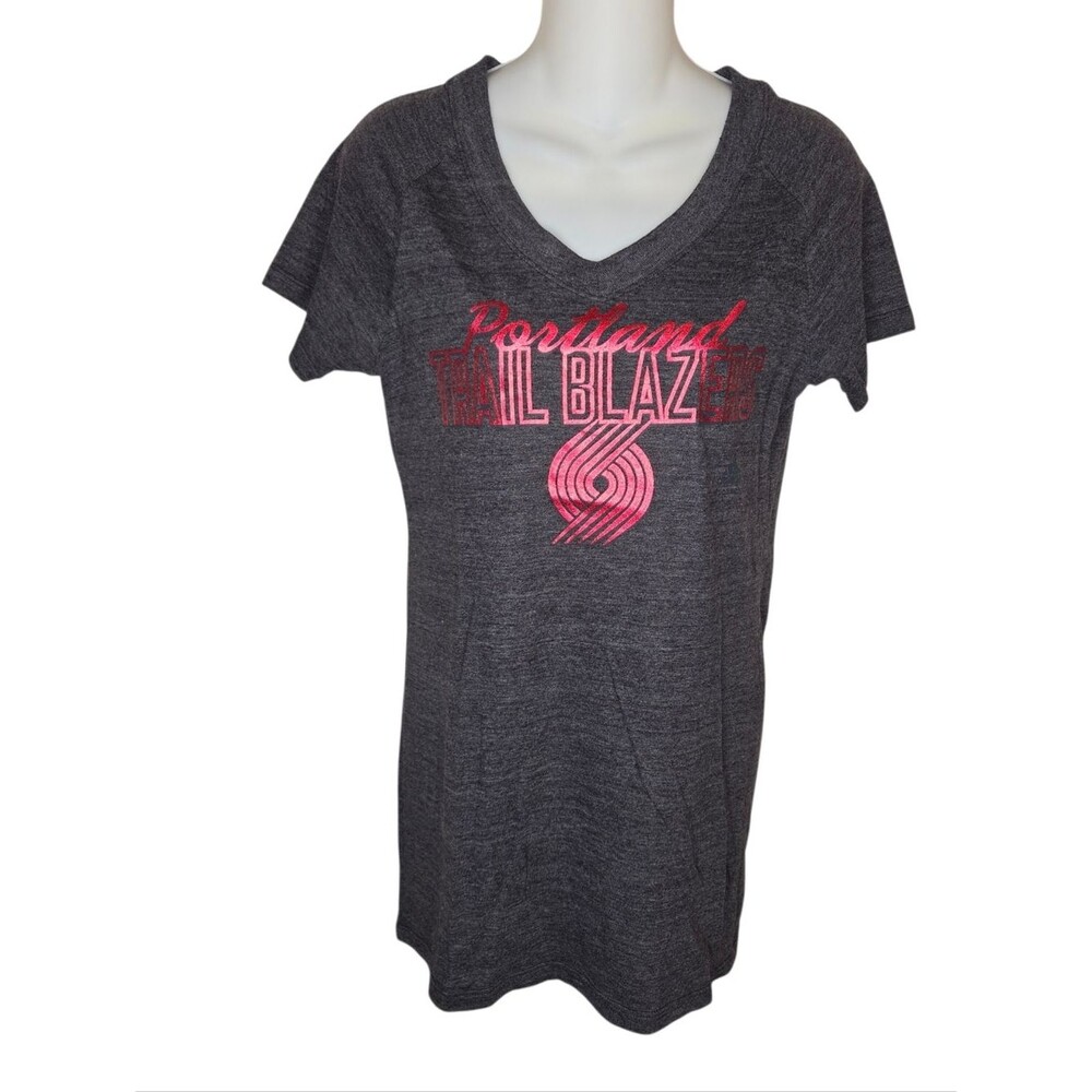 Adidas NWT Portland Trail Blazers NBA Women's Gray V-Neck Tee Shirt Large Foil